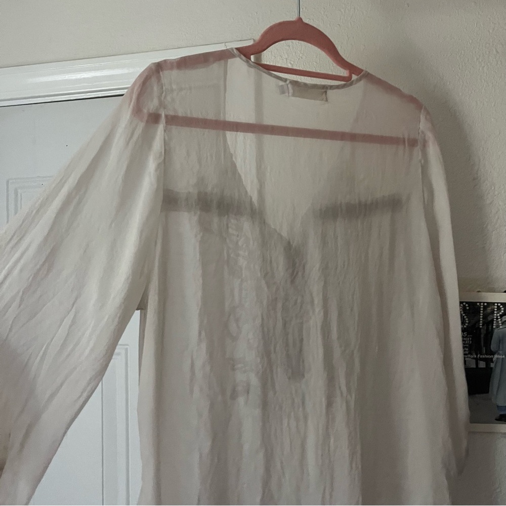 JOHNNY WAS LOVE‎ AND LIBERTY white silk sheer embroidered long sleeve blouse - Picture 5 of 7